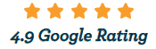 A 4.9-star Google rating with five orange stars.