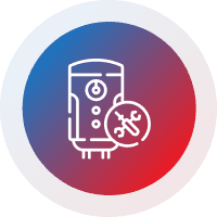 Icon of a water heater with a wrench symbol inside a red and blue circular gradient.