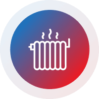 Heating radiator icon with temperature gradient background.