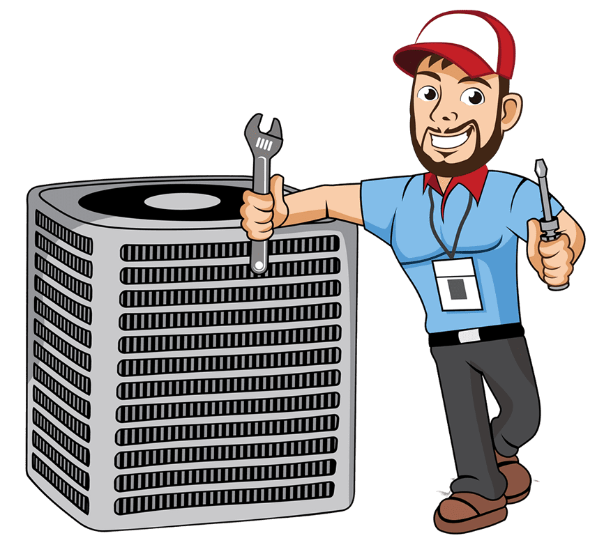 Technician repairing an air conditioning unit with tools.