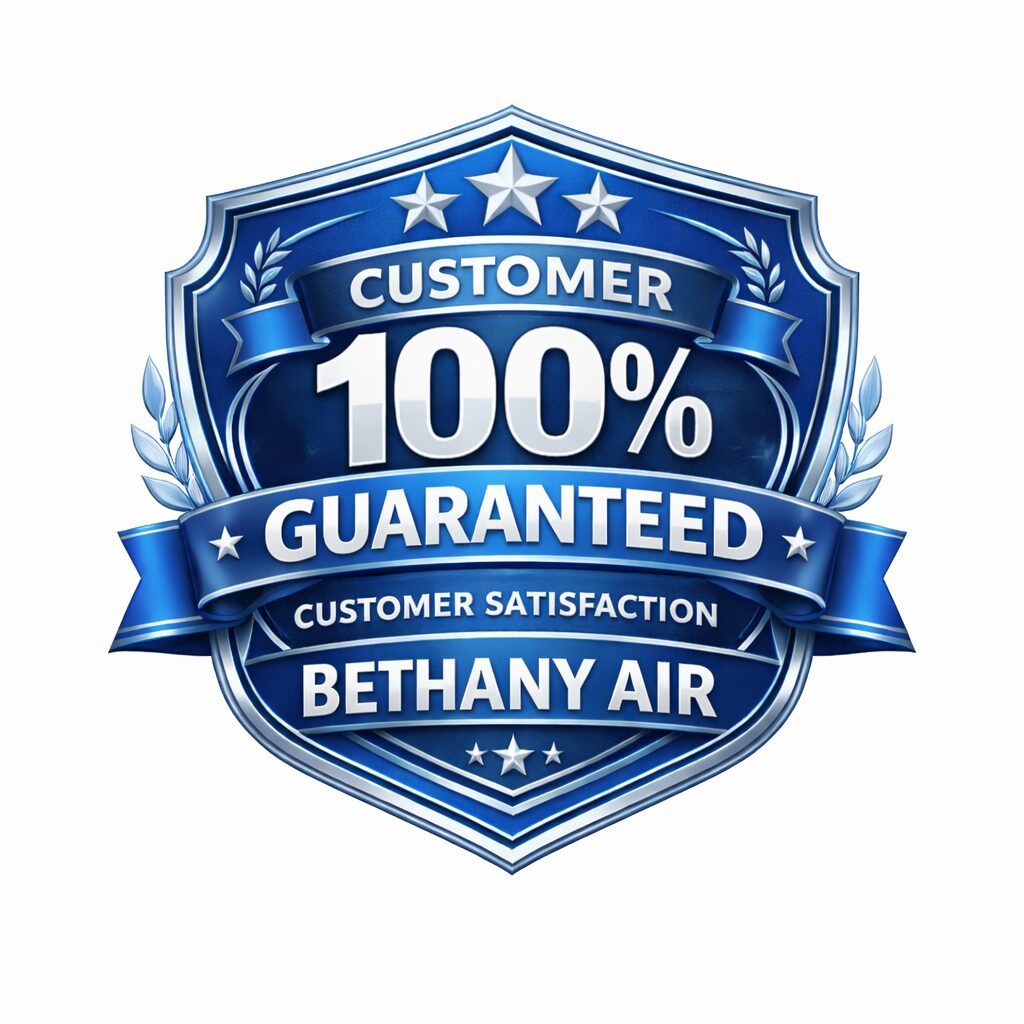 Blue shield badge with 100% customer guarantee from Bethany Air.