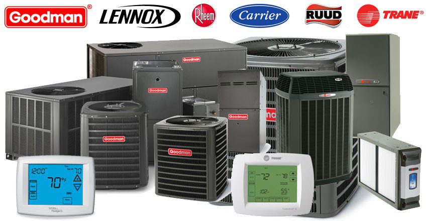 Various Lennox HVAC units and a digital thermostat.
