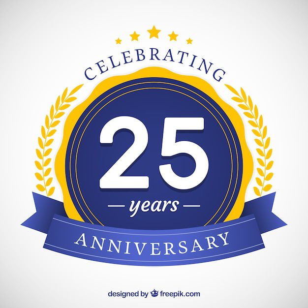 25th anniversary celebration emblem with ribbon.
