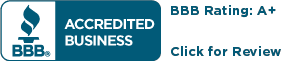 BBB Accredited Business, A+ Rating Badge.