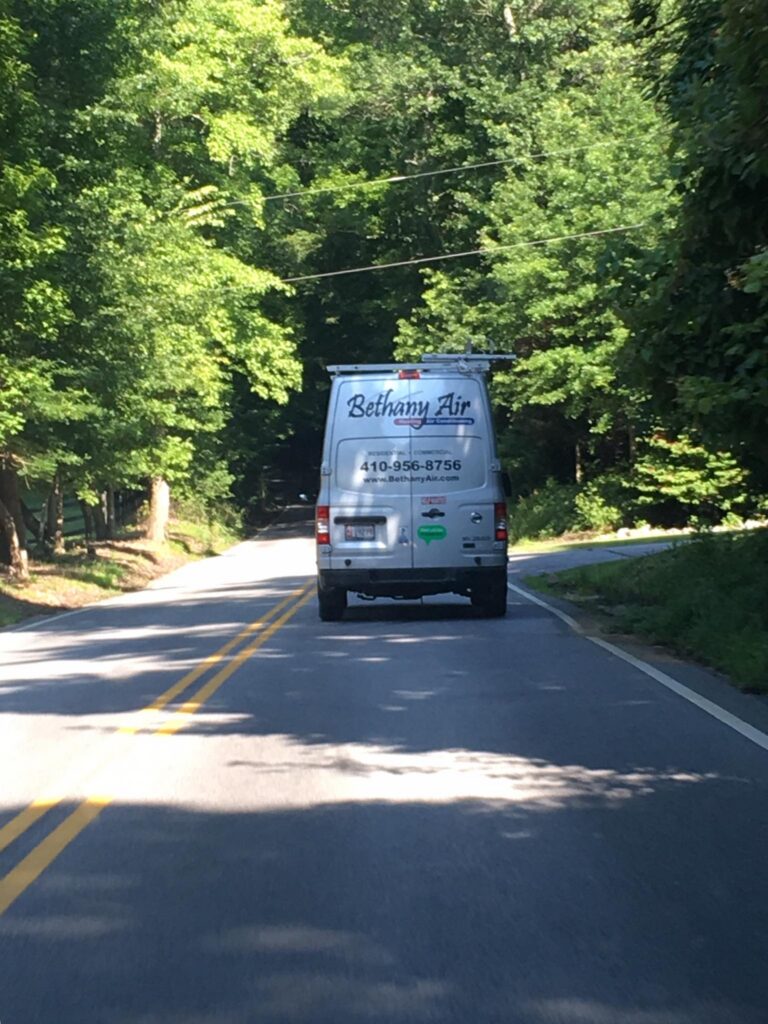 Bethany Air service van providing residential and commercial emergency AC repair services in Edgewater MD.
