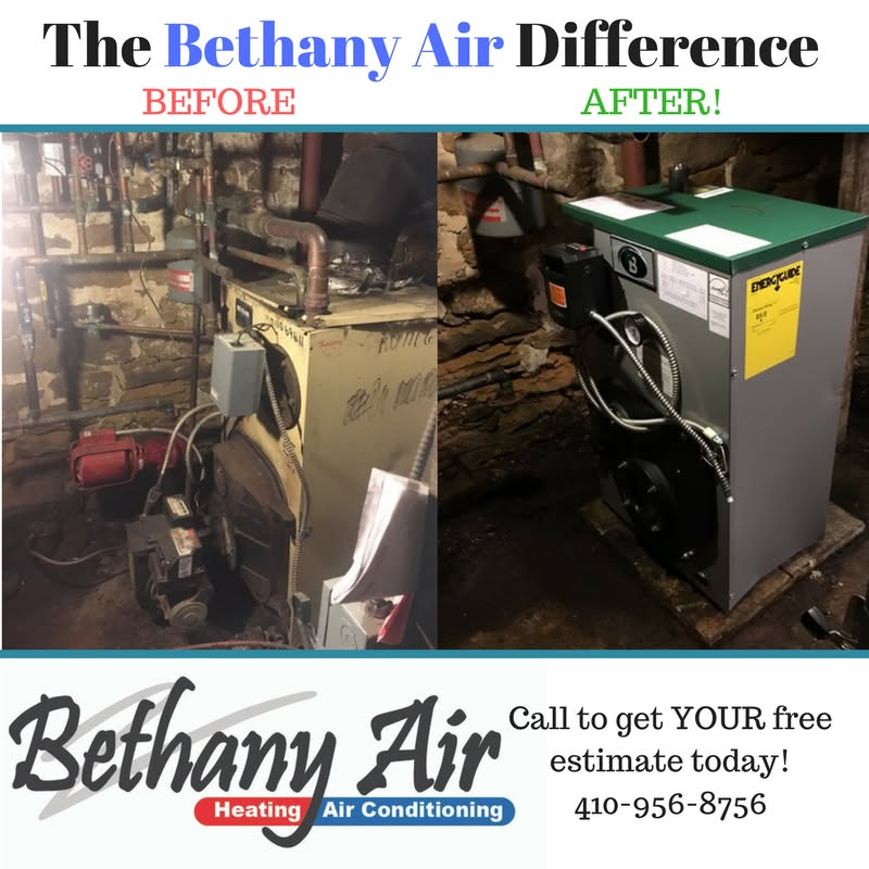 Bethany Air HVAC contractor furnace replacement before and after in Galesville MD