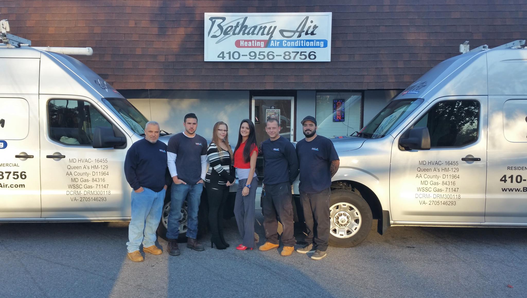 Bethany Air HVAC contractor team and service vans in Harwood MD
